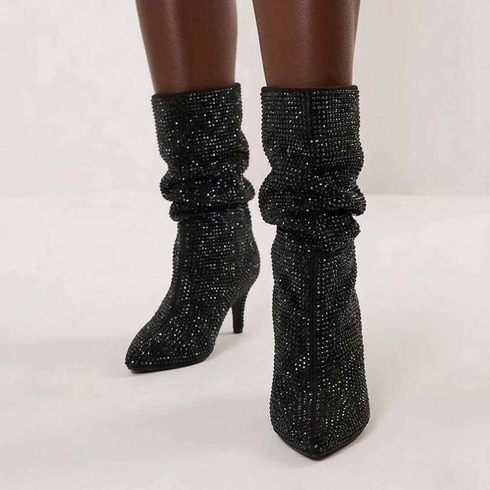 Thalia Sodi Black Rhinestone Heeled Boots